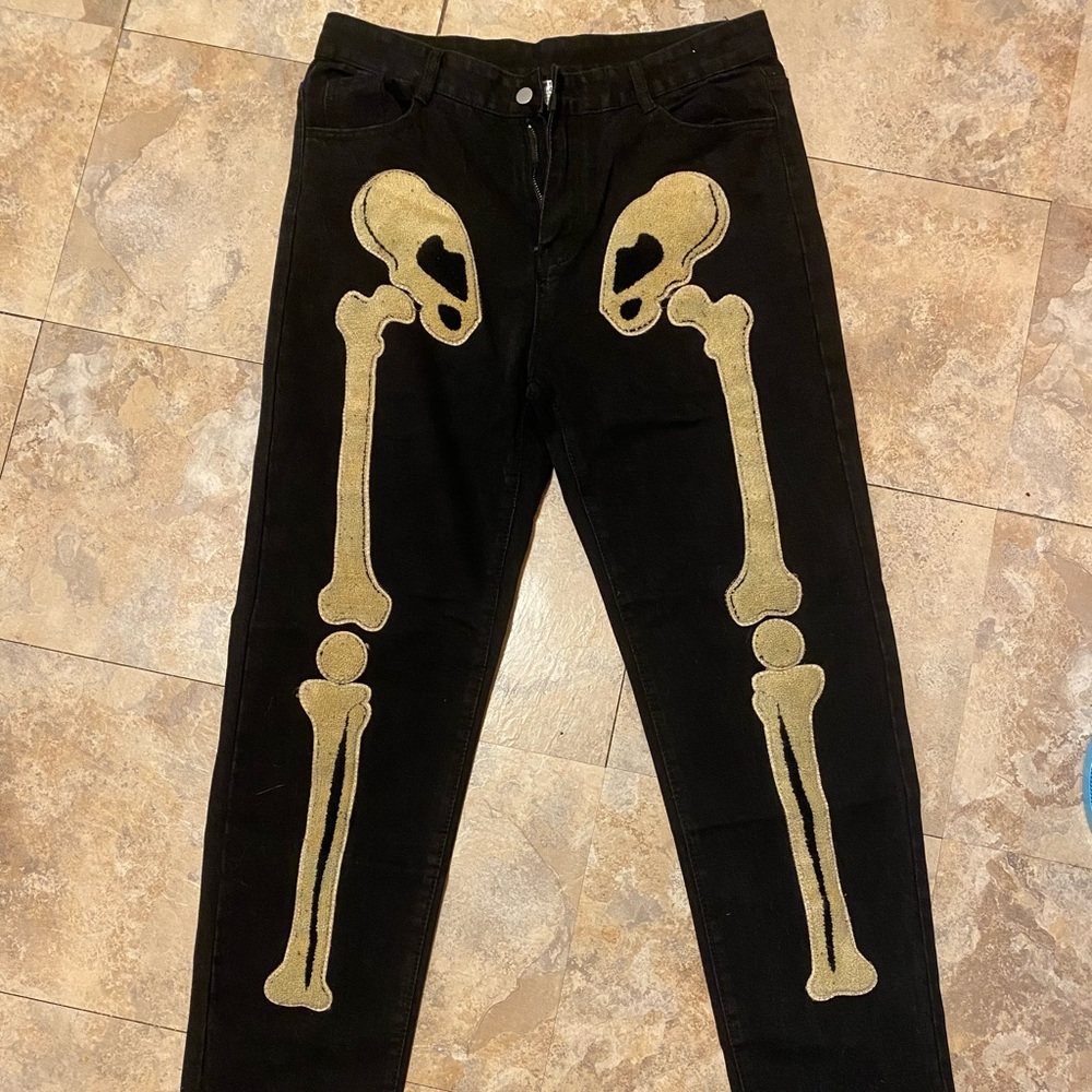 Skeleton Bone High Waisted Jeans